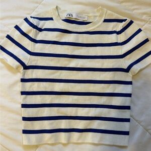 Zara Blue and White Striped Shirt